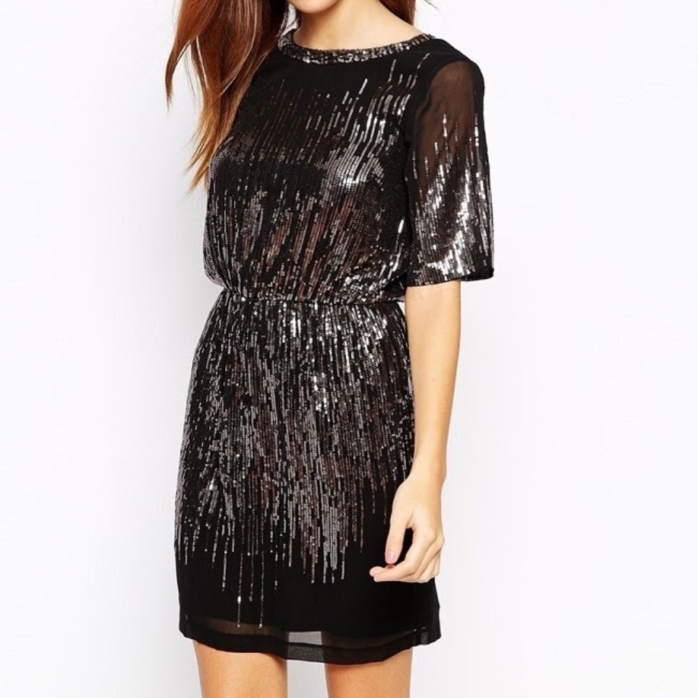 Spotlight By WarehouseBlack Sequin Sparkle Cocktail Party Mini Dress Size 12 EUC